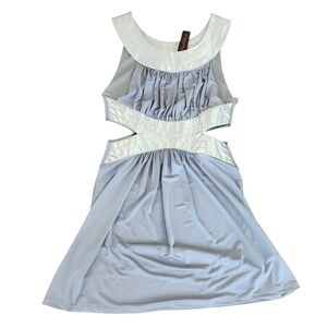 VINTAGE 80s RETRO SILVER ACCENT WAIST CUT OUT MINI DRESS SIZE L